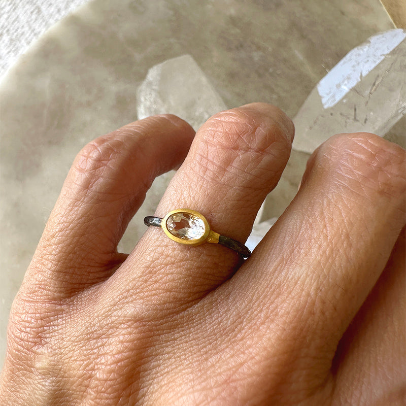 Morganite Ring with Oxidized Sterling Silver and Gold Vermeil