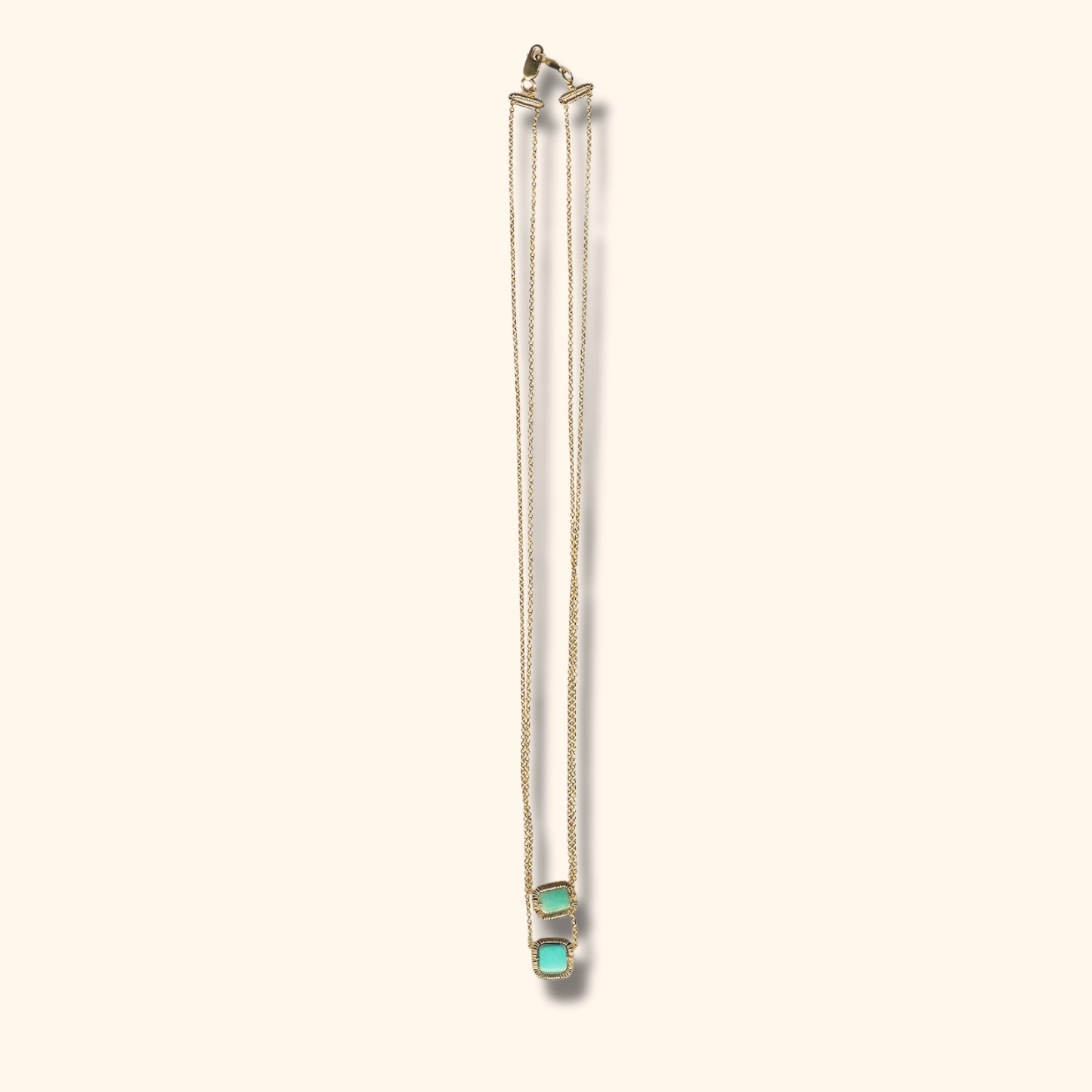 Small Wire Wrapped Square Turquoise on 14 Karat Gold Filled Chain