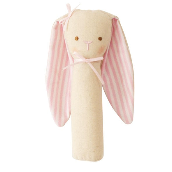 Bunny Rattle & Squeaker Linen - Pink