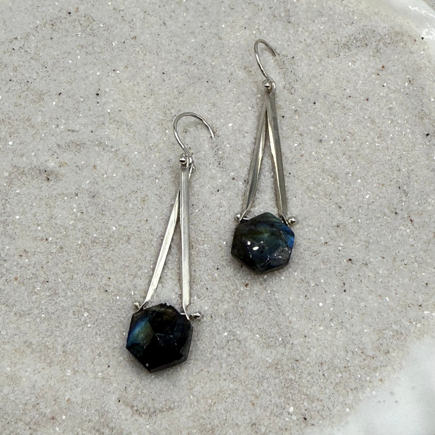 Double Twist Stick Hexagon Labradorite Sterling Earring
