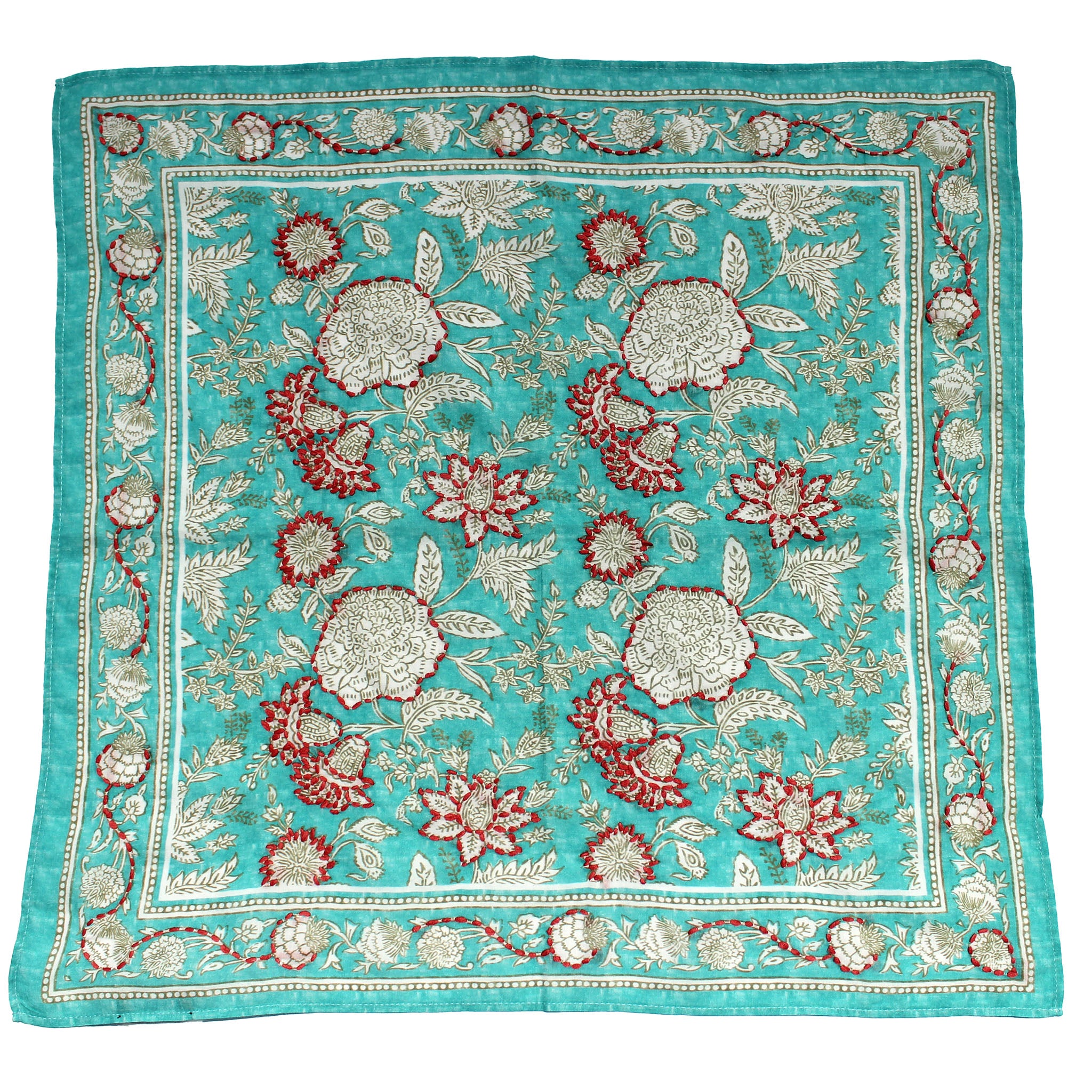 Cotton Embroidered Bandana - Aqua Florals Vismaya Inc.