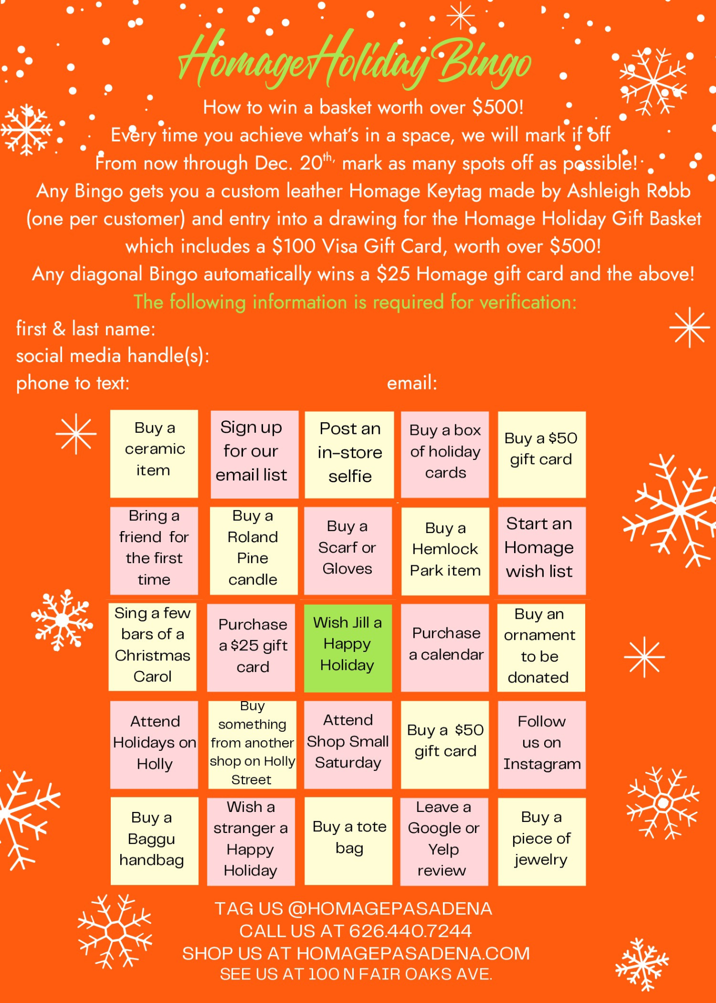 Holiday Bingo Card