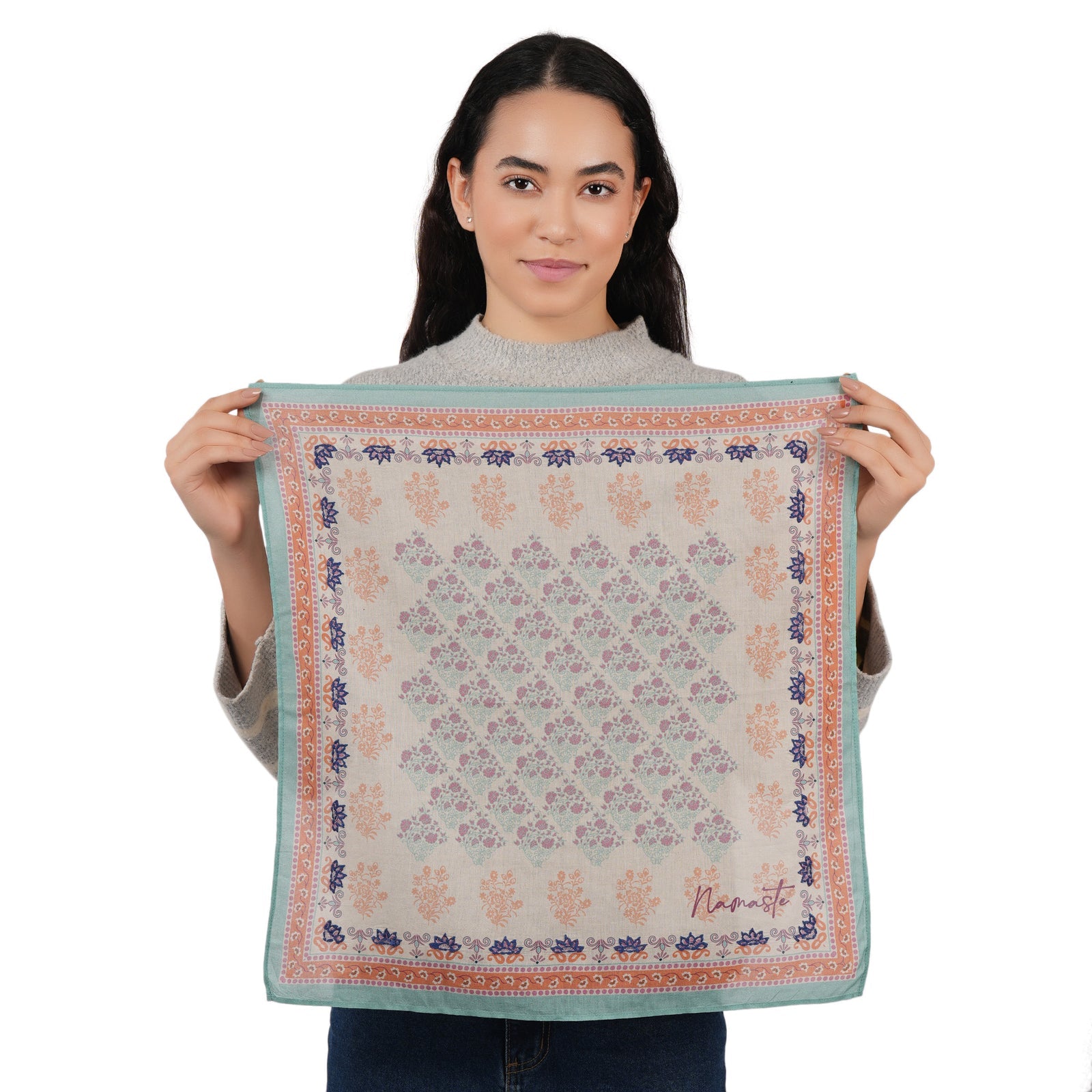 Namaste Bloom Embroidered Scarf - Beige