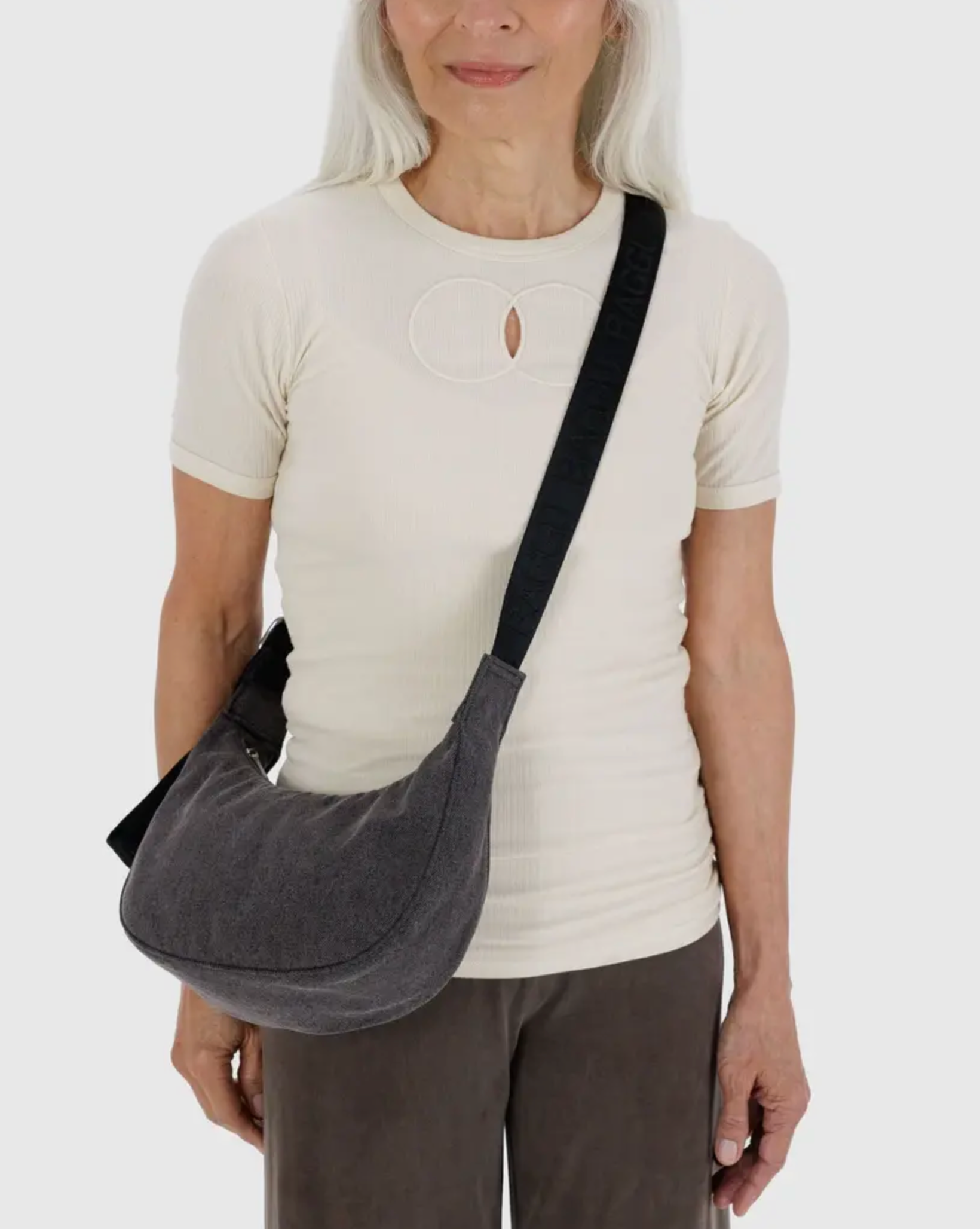 Small Denim Crescent Bag - Washed Black Denim Baggu