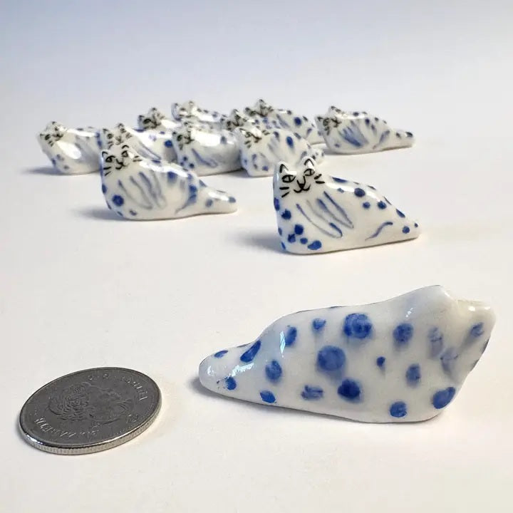 Handcrafted Tiny Blue Leopard Cat Figurine Dariia Dziuba