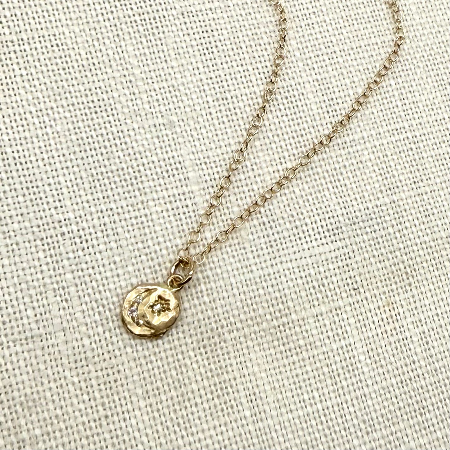 Tiny Crescent and Star Pendant -14 Karat Gold