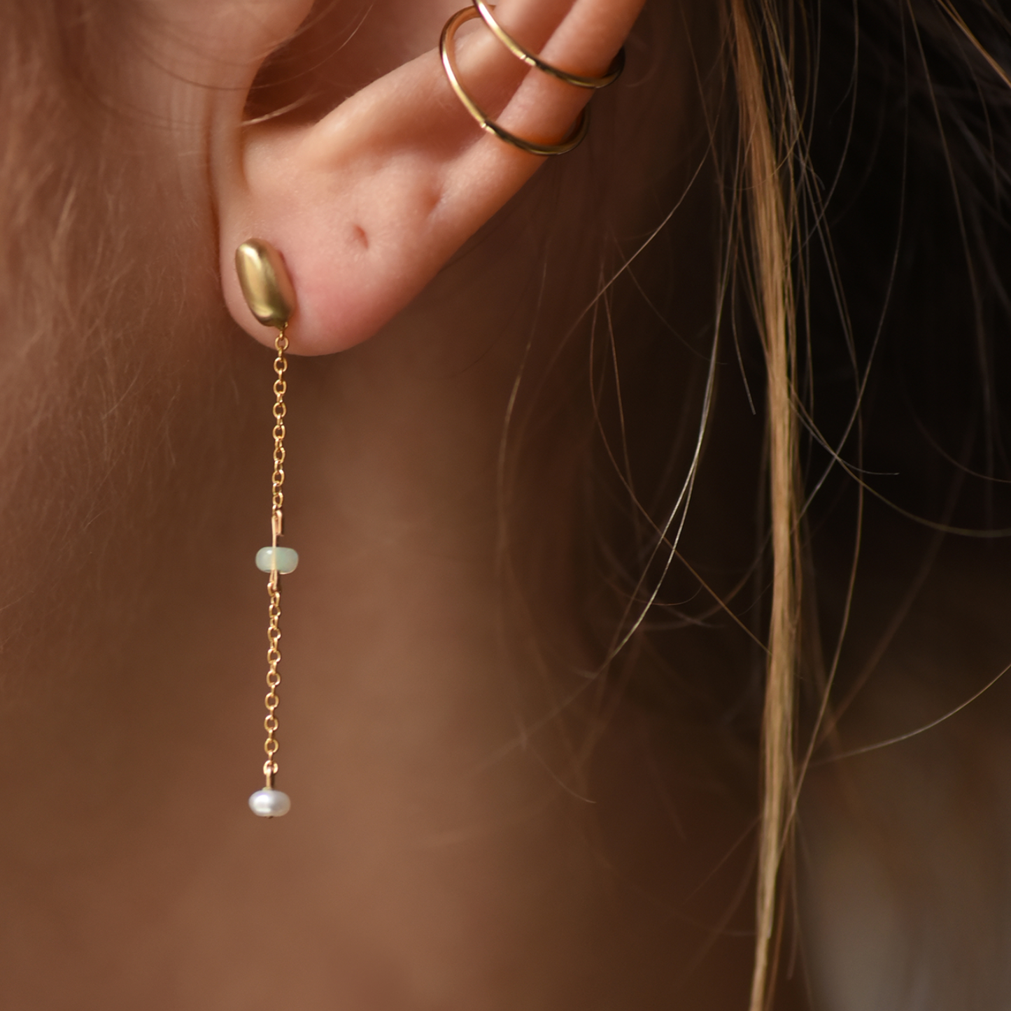 Opal & Pearl Chain Drop Earrings