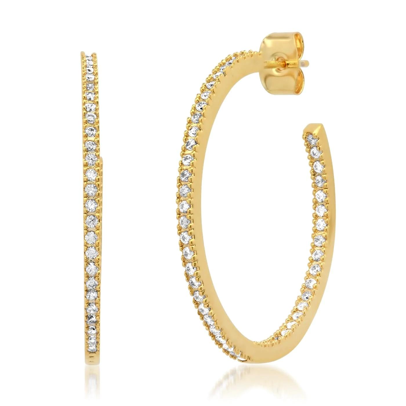 Medium Pave Hoops - Gold
