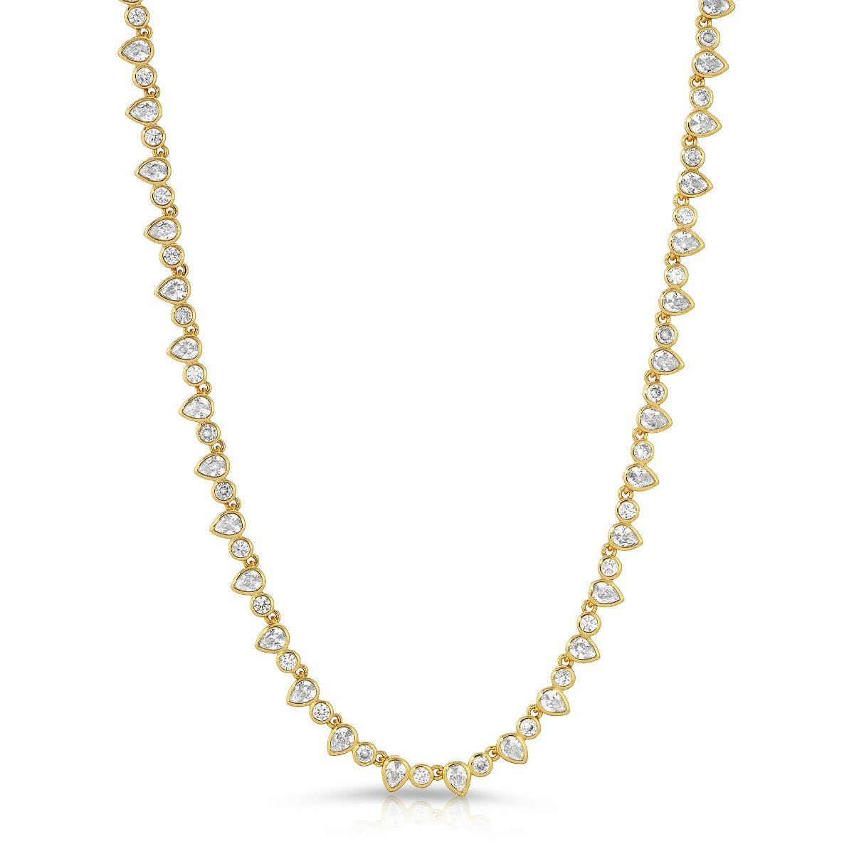 Teardrop Tennis Necklace- Clear/Gold