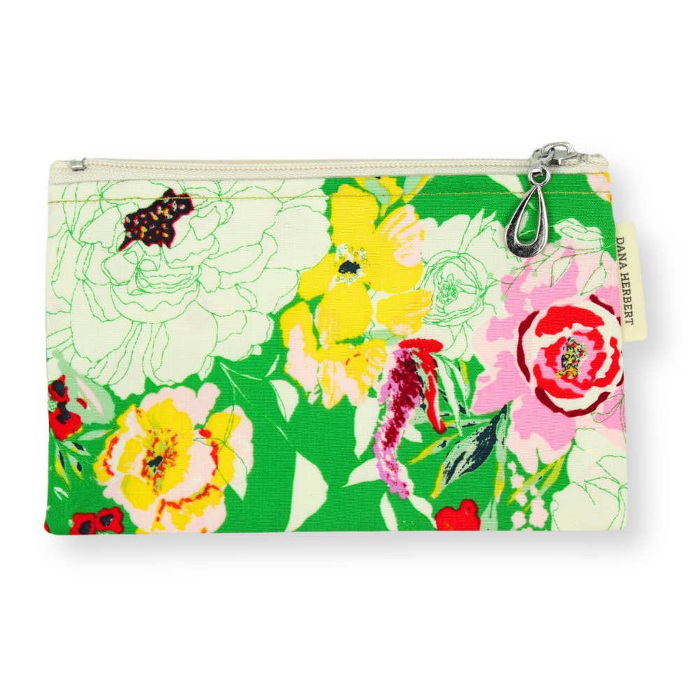 Cotton Coin Purse - Pink Peony on Green