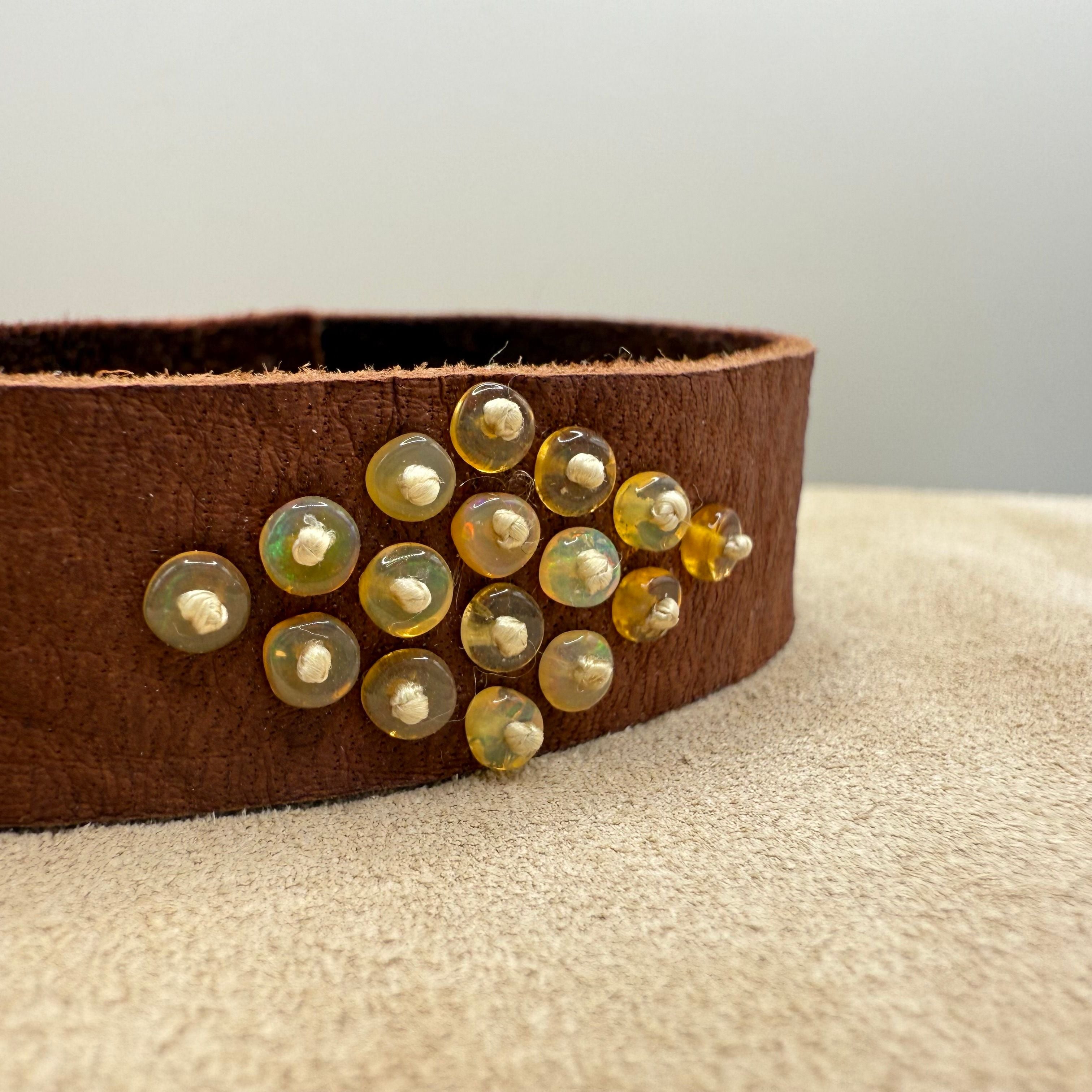 Wide Deerskin Bracelet with Ethiopian Opals in Diamond Shape