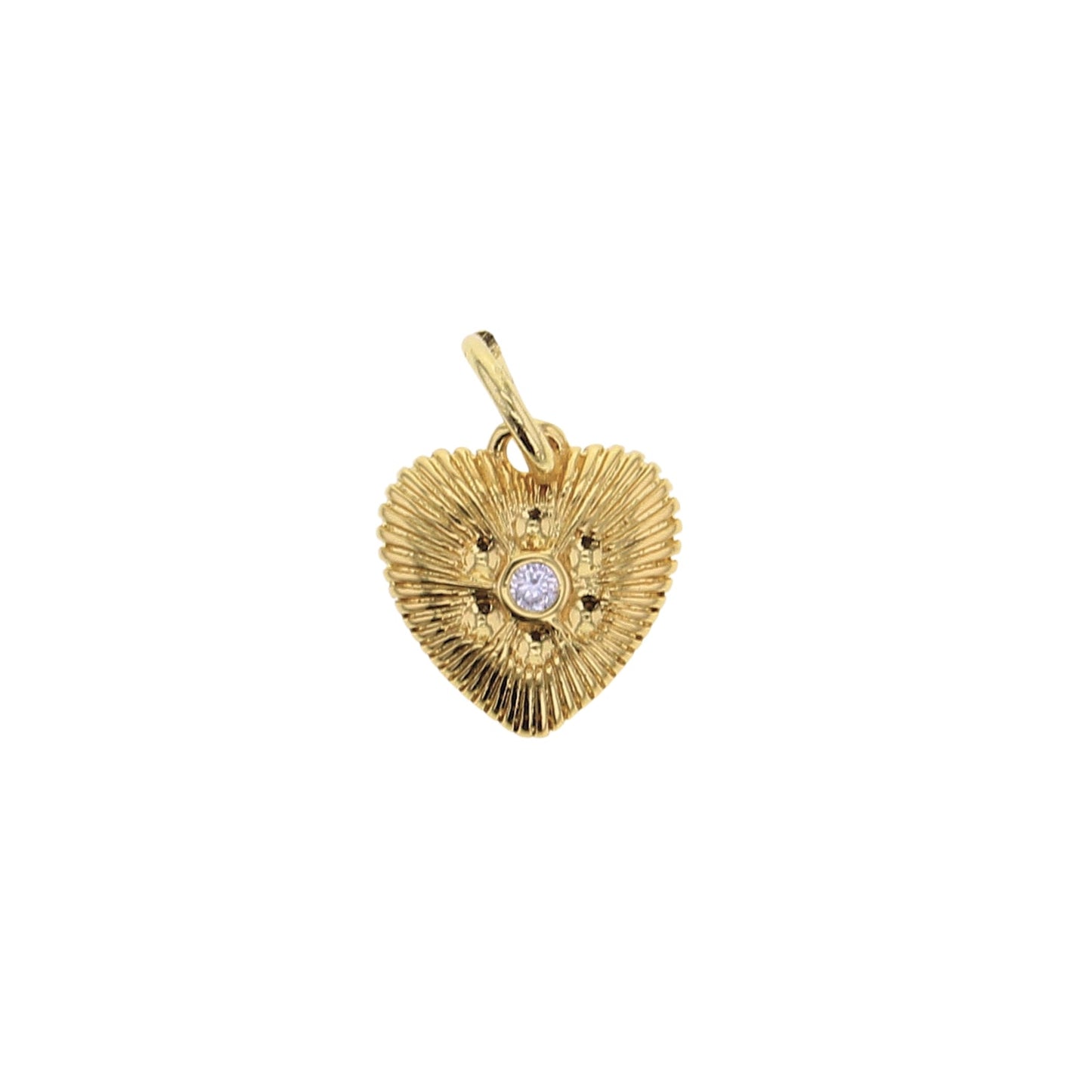 Textured Heart Charm w/CZ Center - Gold
