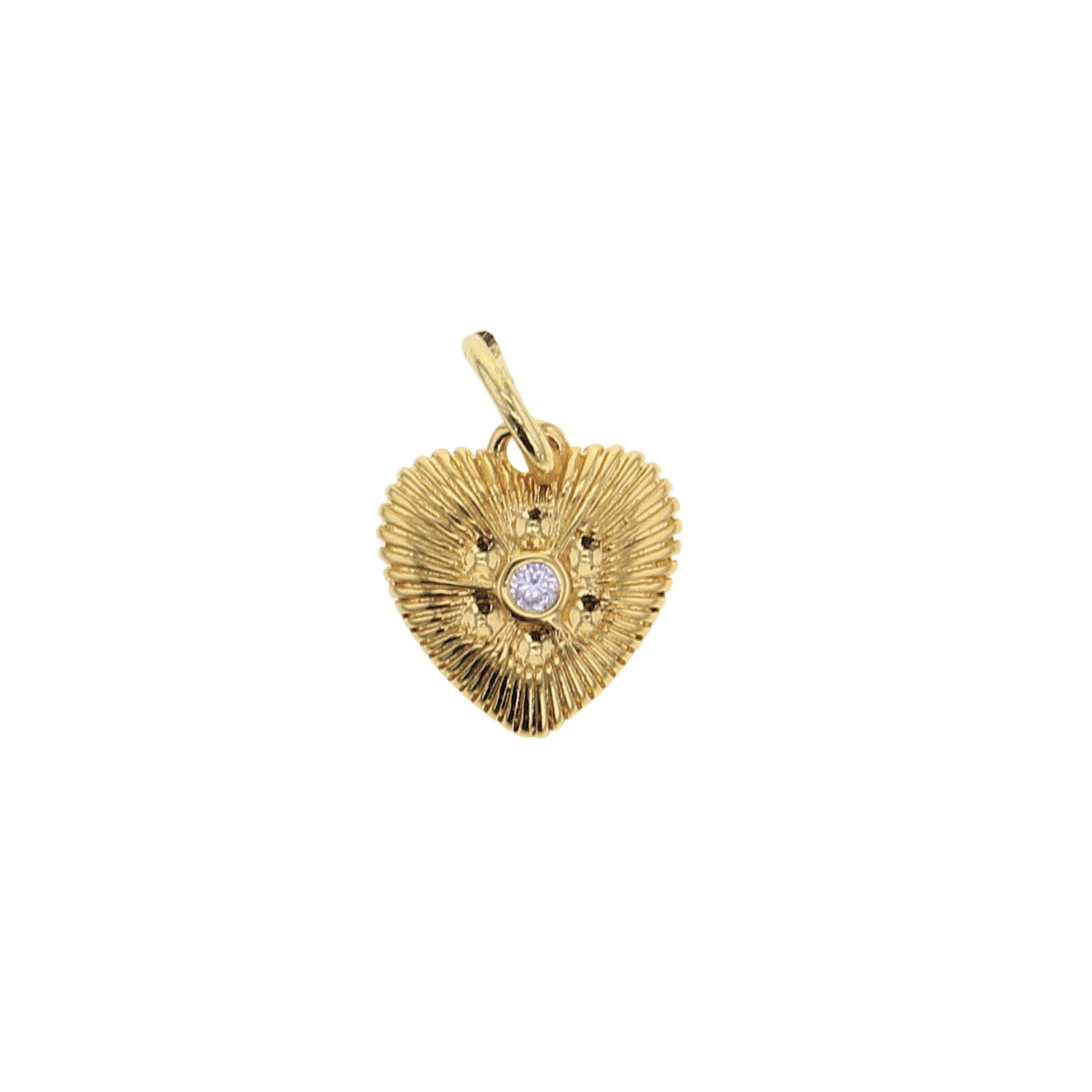 Textured Heart Charm w/CZ Center - Gold
