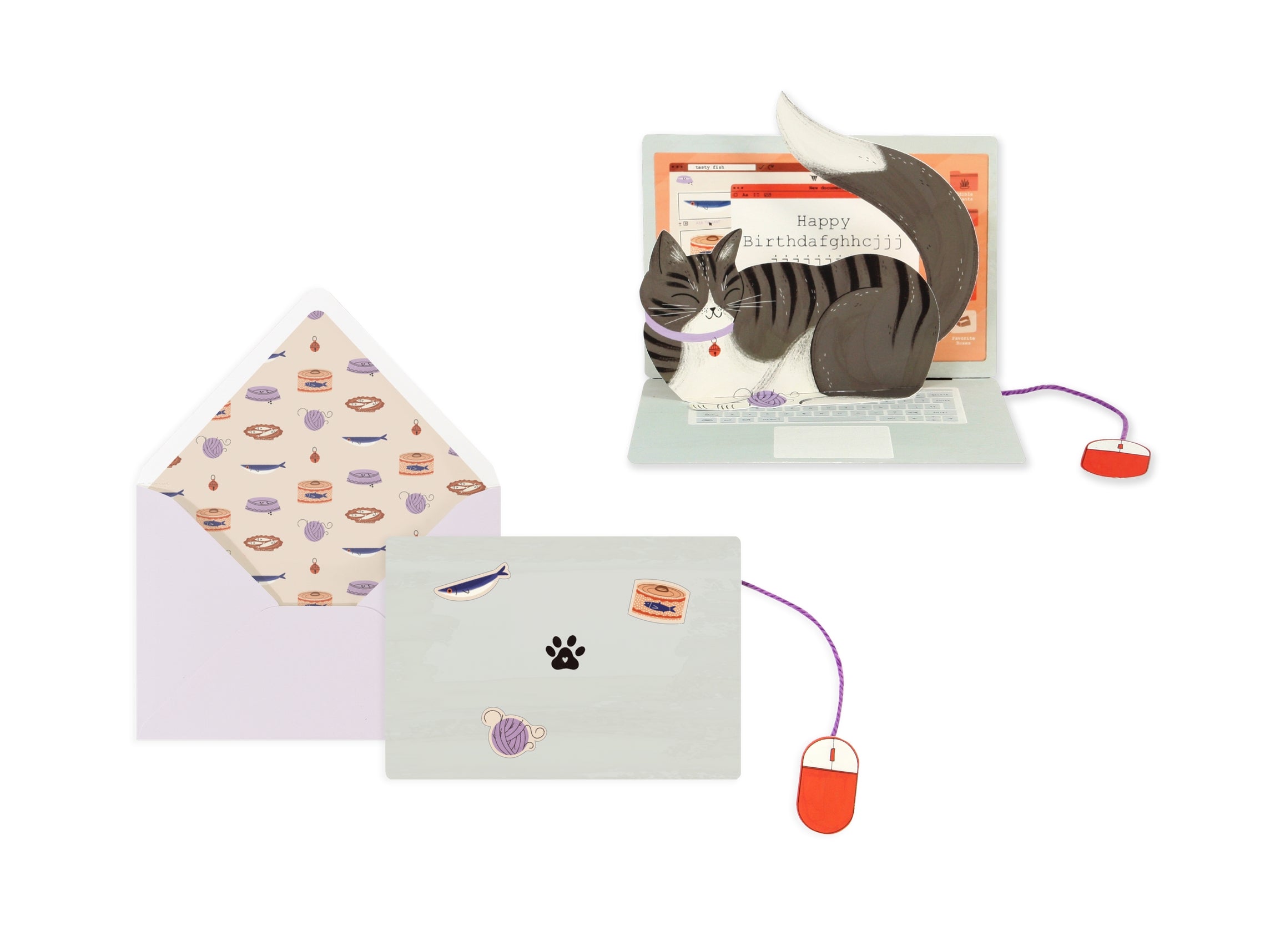 Laptop Cat Birthday Pop-Up Card UWP Luxe