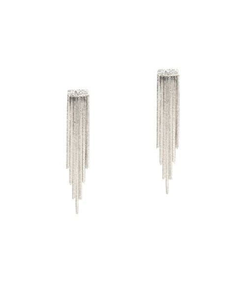 Load image 1 in gallery view. 7 Strand Short Linear Drip Earring With Cz Trim  - Silver