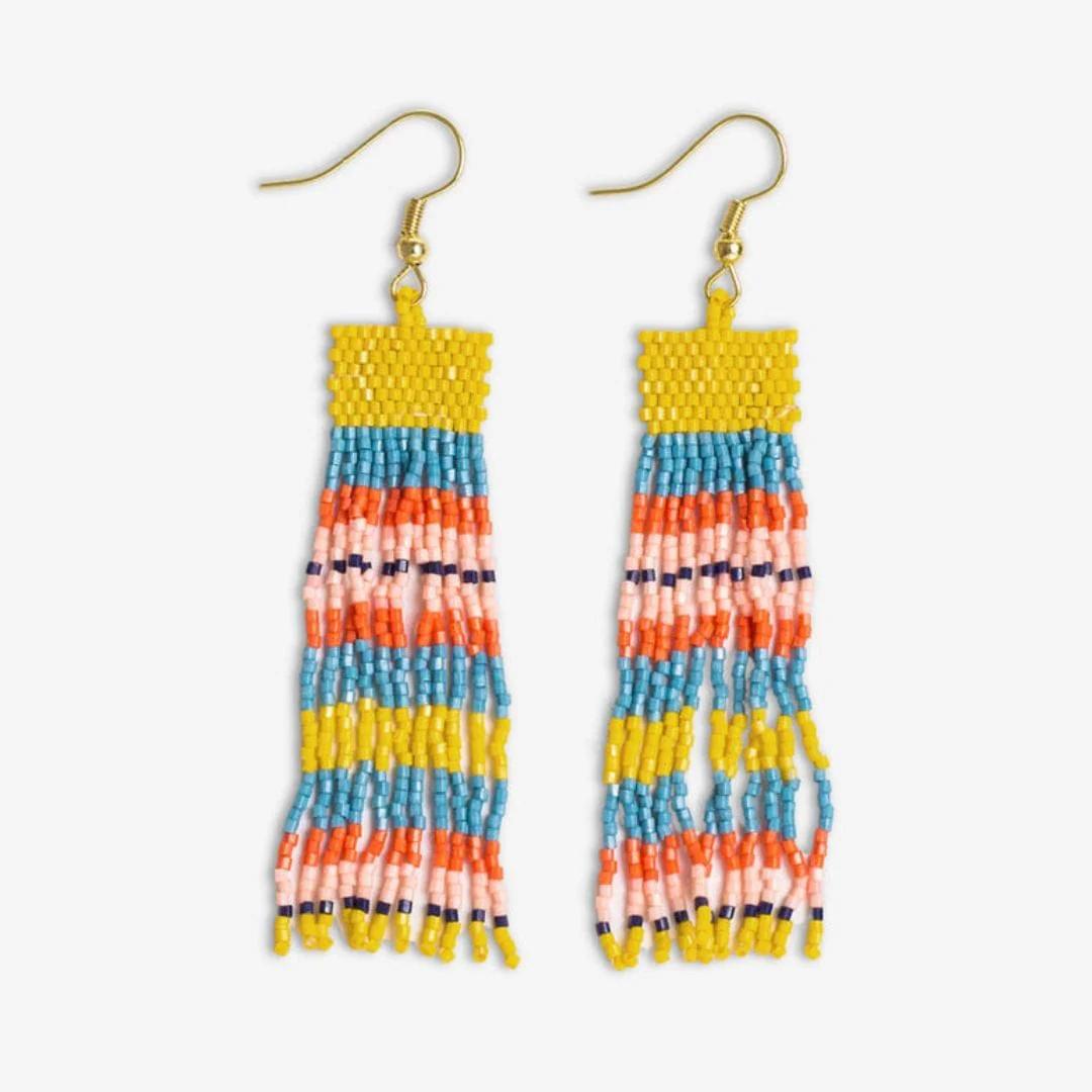 Billie Mixed Horizontal Stripes Beaded Fringe Earrings - Amalfi