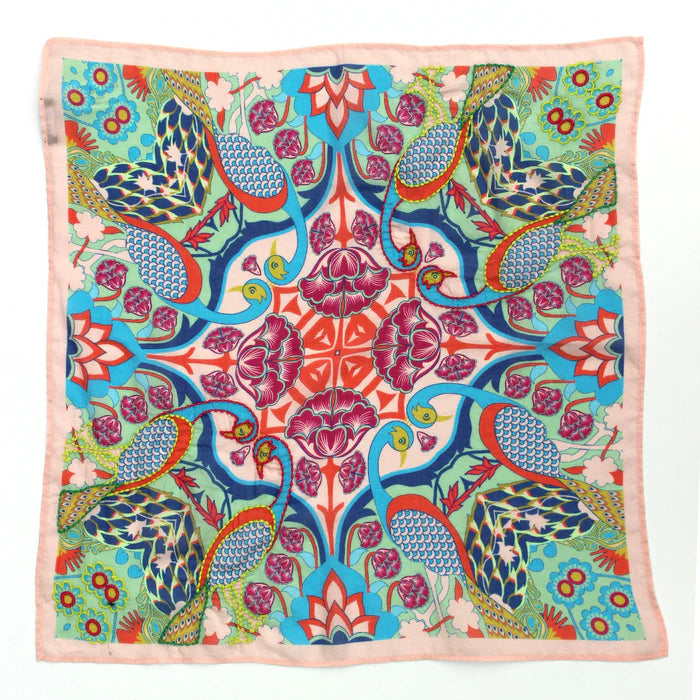 Square Embroidered Bandana - Tropical Birlds