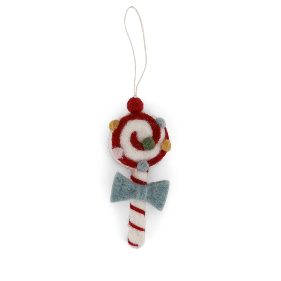 Christmas Candy w/Light Blue Bow Felt Ornament