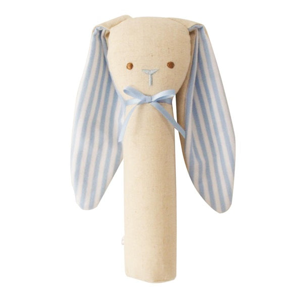 Bunny Rattle & Squeaker Linen - Blue