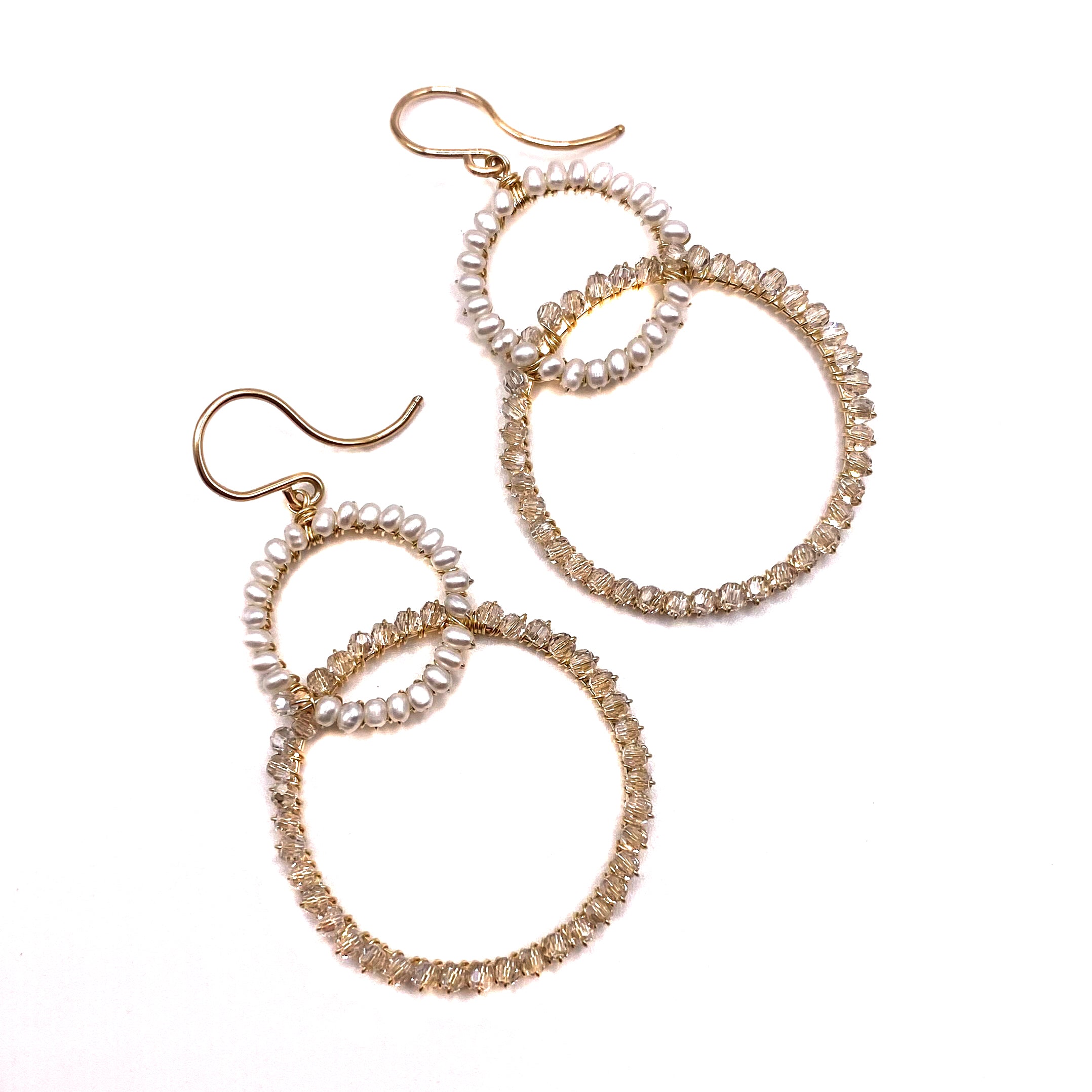 Pearl and Crystal Overlapping Hoop Earrings