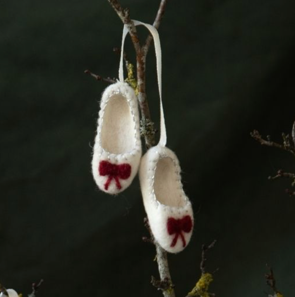 Ballerina Shoes with Bow and Silver Stitching Felt Ornament