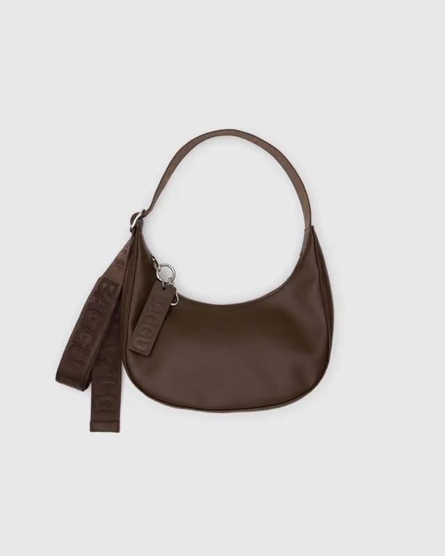 Small Recycled Leather Crescent Bag  - Brown