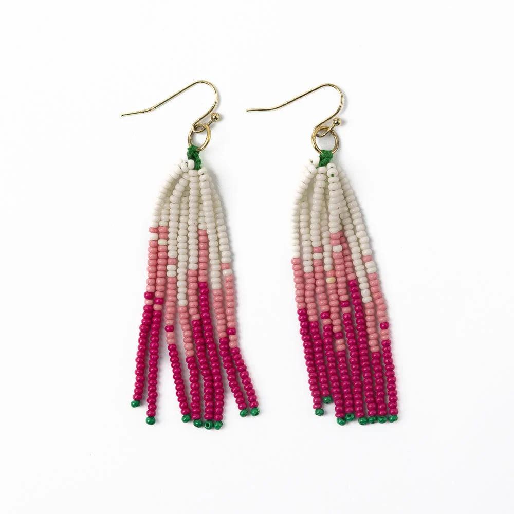 Abbey Tassel Ombre Seed Bead Earring - Hot Pink