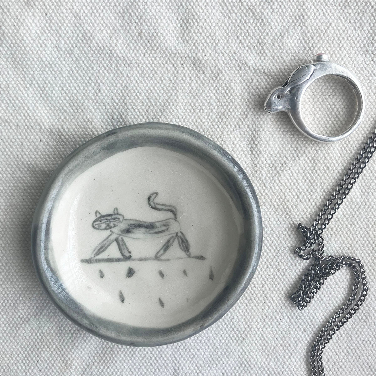 Handmade Ceramic Animal Trinket Dish - Cat