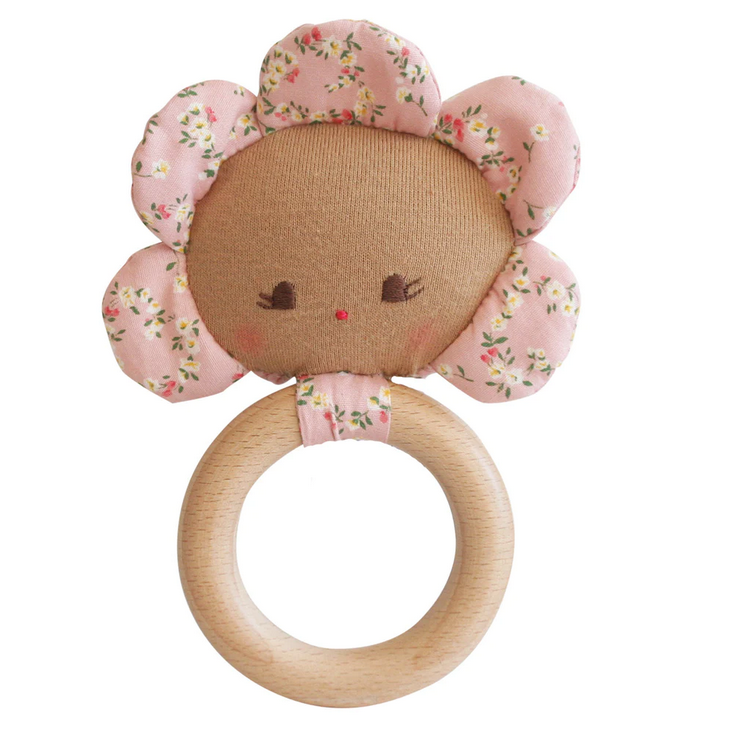 Flower Baby Teether Rattle - Posy Heart