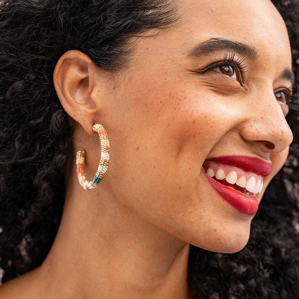 Zoey Stripes Small Beaded Hoop Earrings - Desert
