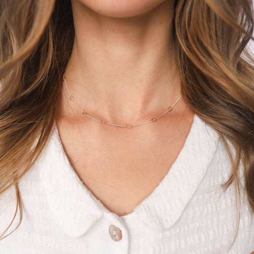 Load image 1 in gallery view. Tiny Oval Chloe Necklace - Sterling with 14 Karat Gold Beads