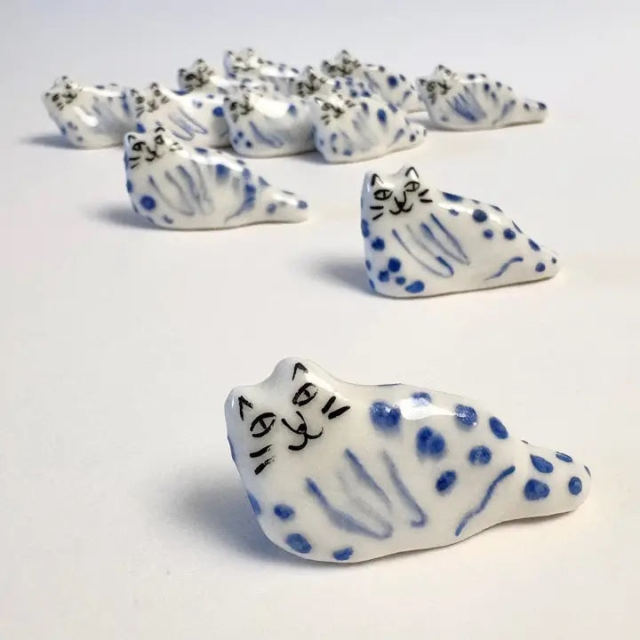 Handcrafted Tiny Blue Leopard Cat Figurine Dariia Dziuba
