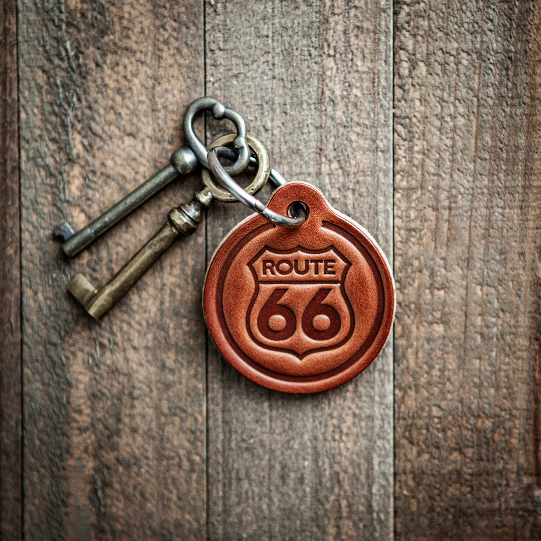 Route 66 Circle Leather Keychain