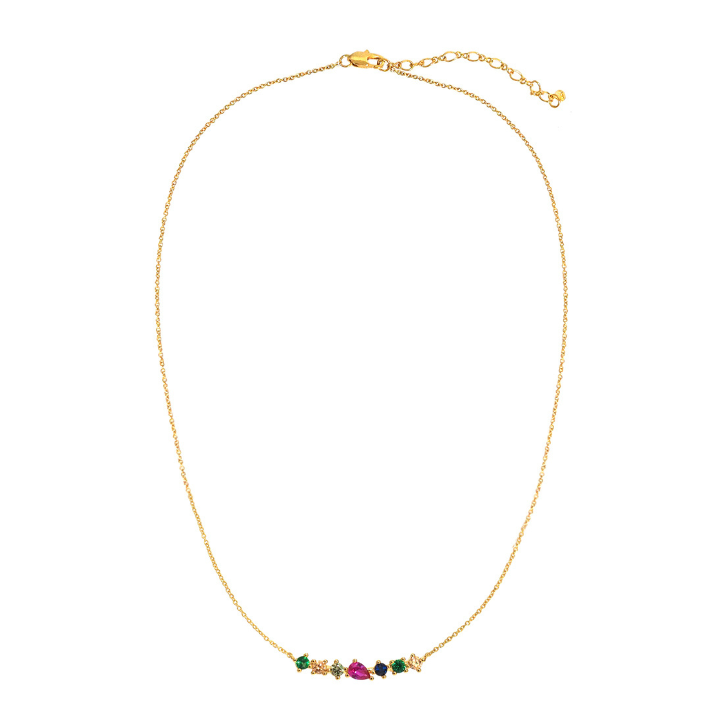 Clustered Multi Colored Stone Bar Necklace