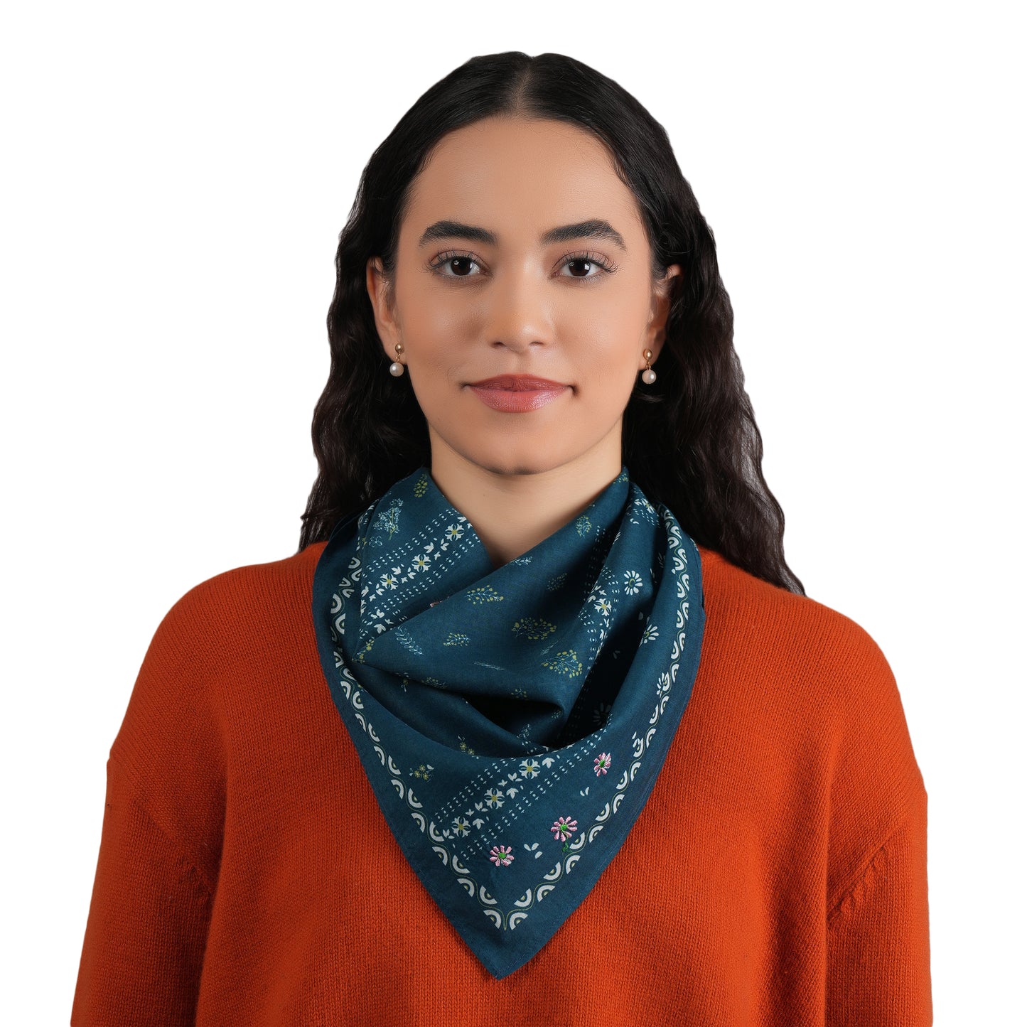Cotton Scarf/Bandana -  Teal Blue Patchwork
