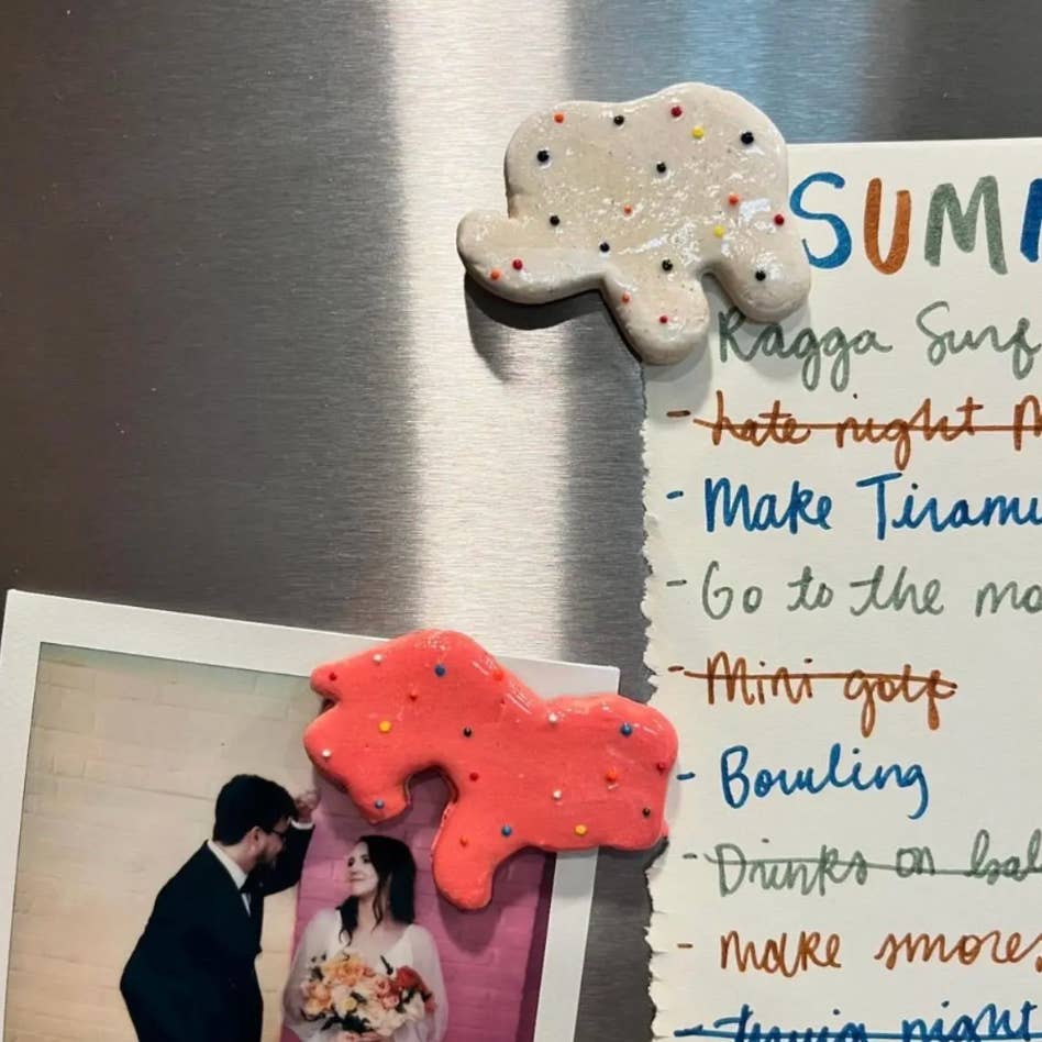 Pink & White Frosted Animal Cracker Magnets- Set of 4