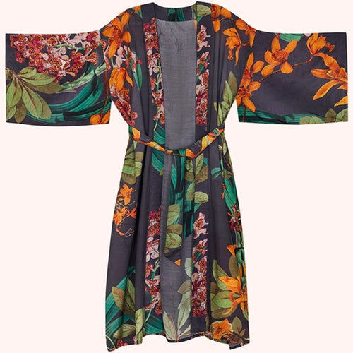 Load image 1 in gallery view. Kimono  - Botany Bliss in Charcoal Powder