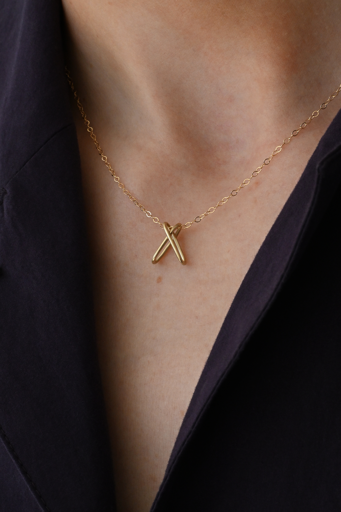 X Pendant Brass Necklace
