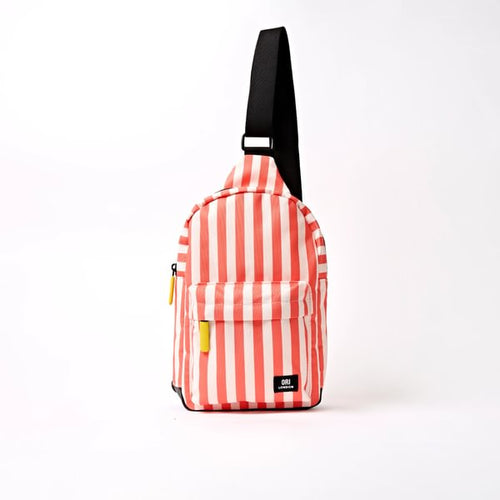 Load image 1 in gallery view. Willesden B Large Recycled Canvas Sling Bag - Coral Stripe Ori London