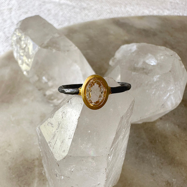 Morganite Ring with Oxidized Sterling Silver and Gold Vermeil