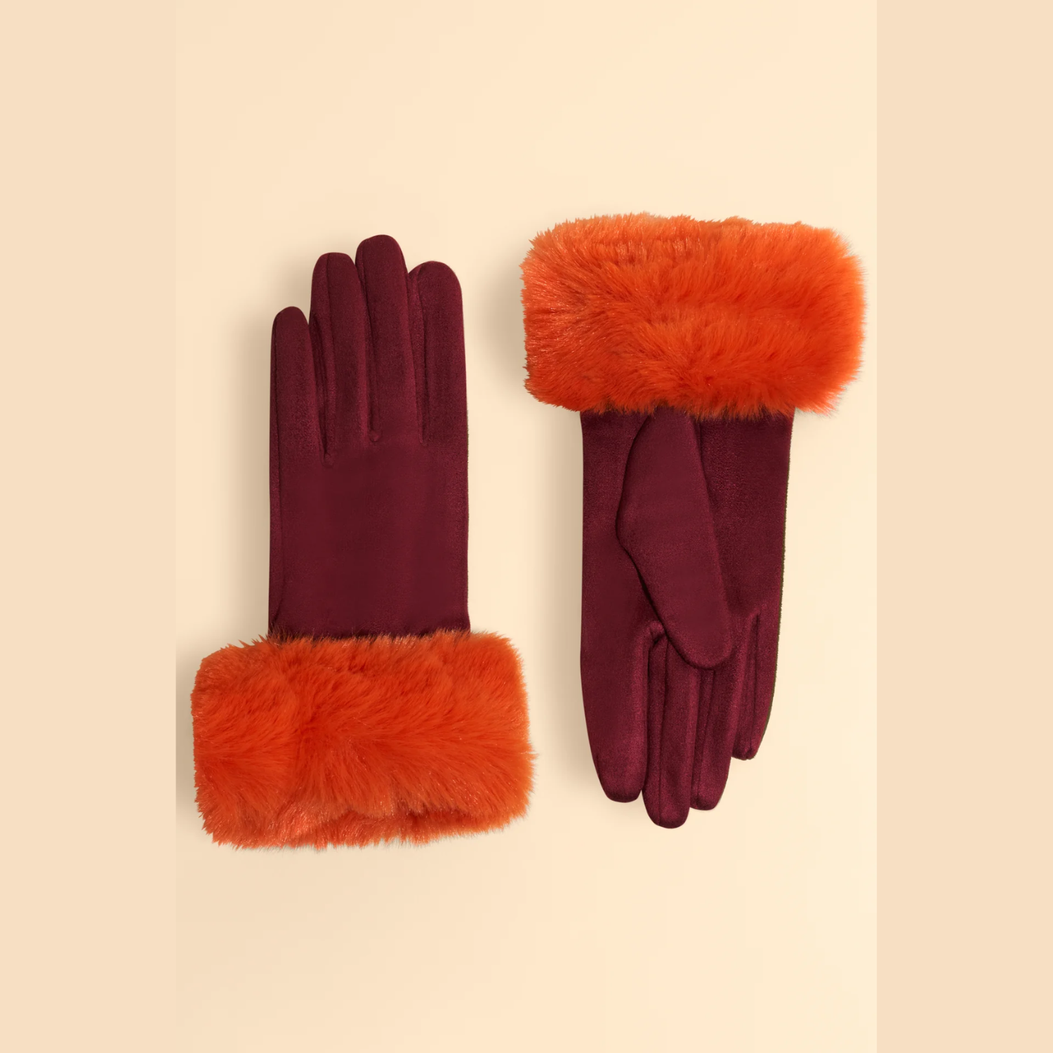 Betinna Gloves - Burgundy & Tangerine