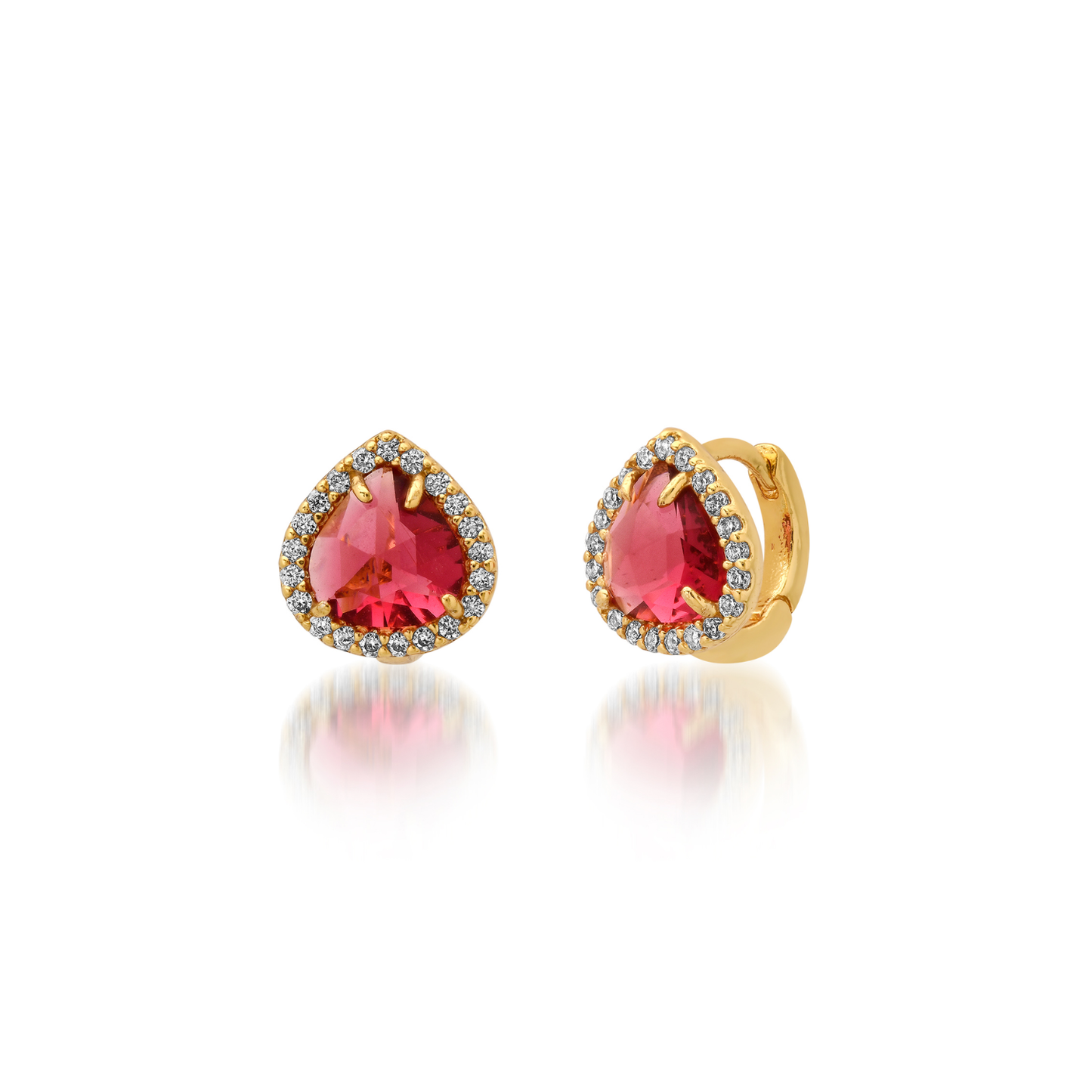 Radiant Ruby Pear Huggie Earrings