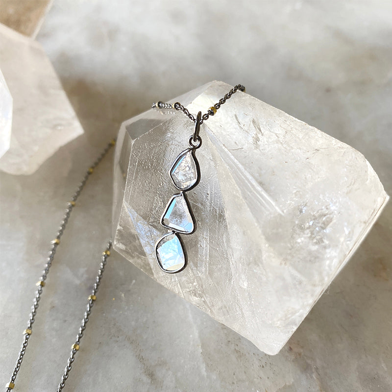 3 Diamond Slices Pendant - Oxidized Sterling Silver