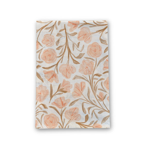 Pink Floral Linen Tea Towel