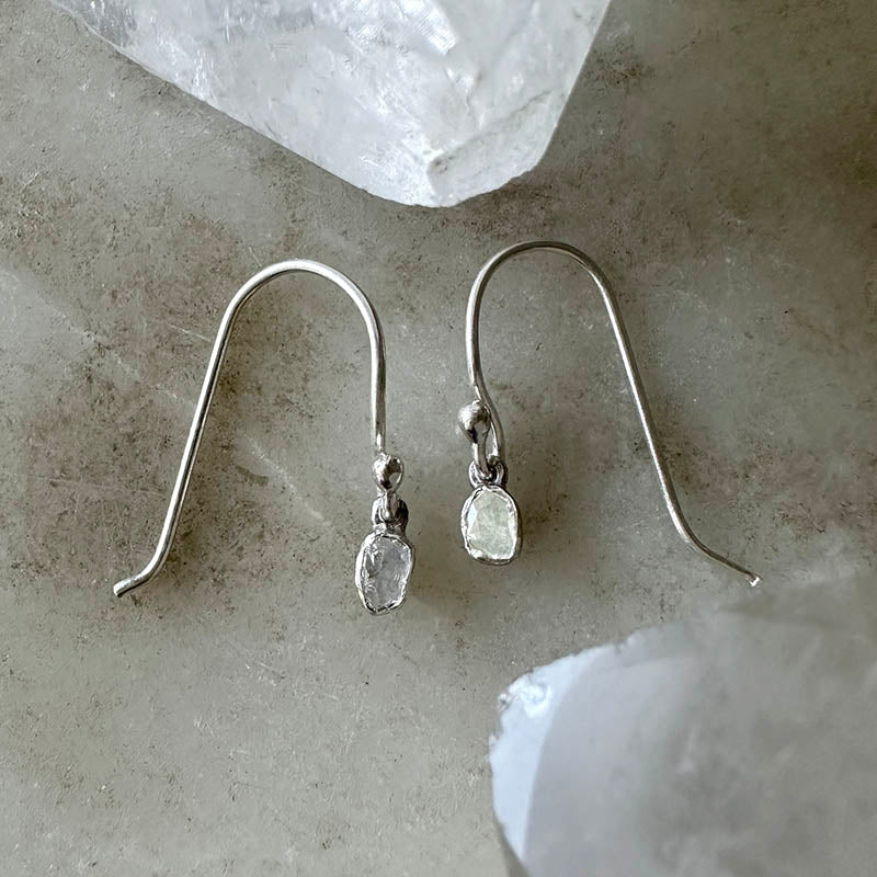 Polki Diamond Hook Earrings in Sterling Silver