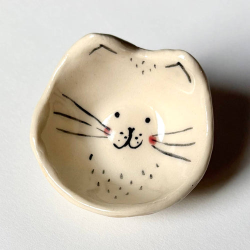 Load image 1 in gallery view. Tiny Handmade Cat Face Mini Dish