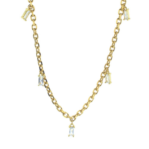 Gold Waterproof Necklace - Ella with CZ