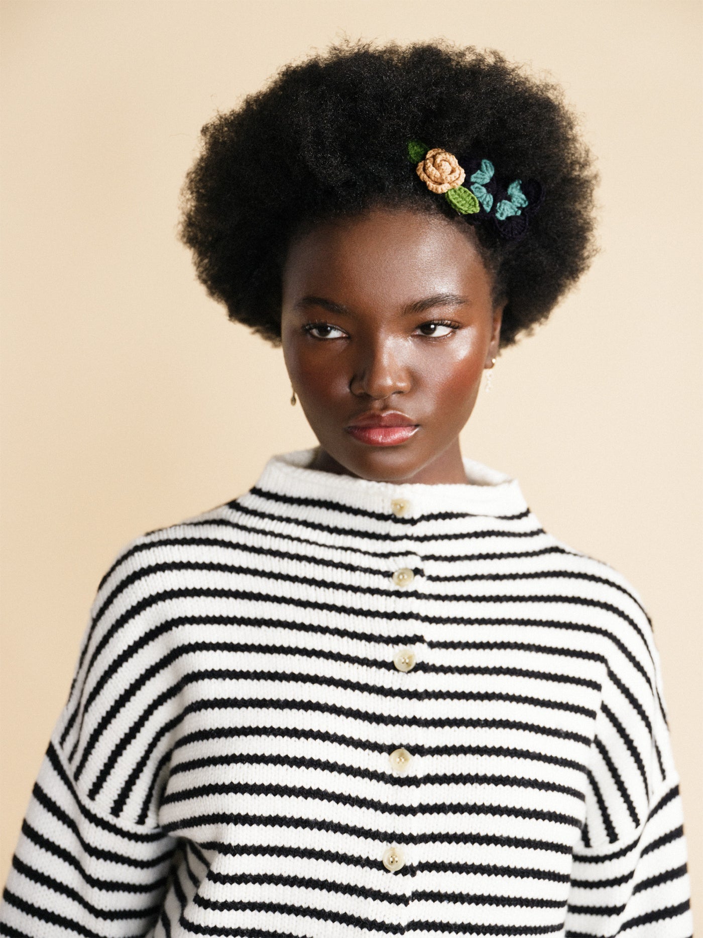 Crochet Rose Hair Clip - Camel