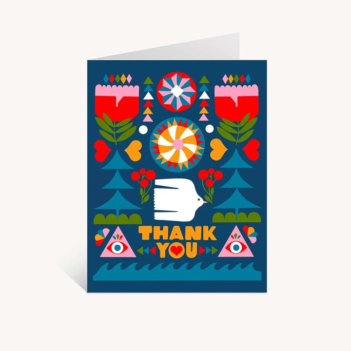 Folk Flowers Thank You Card