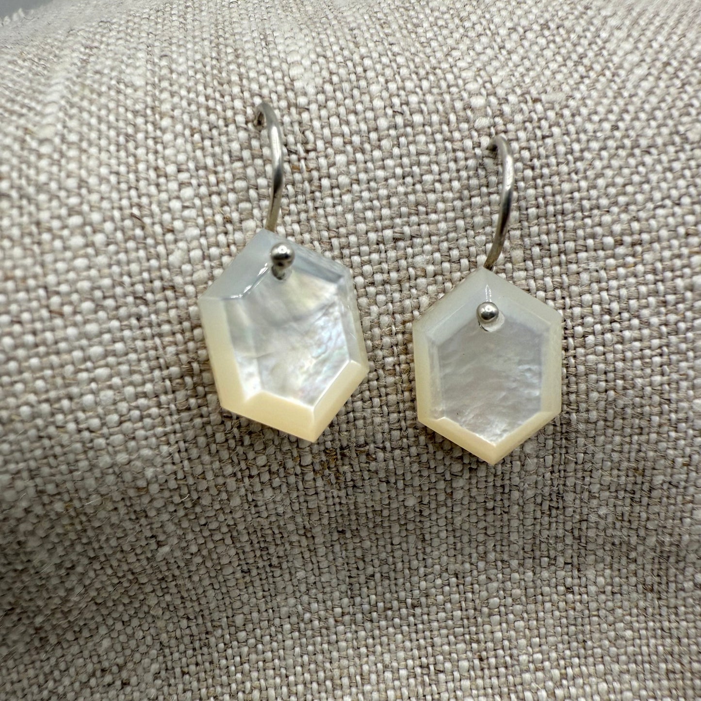 Midi Hexagon Mother of Pearl Sterling Earring
